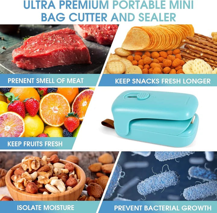 Portable Bag Sealer and Cutter, Battery Powered Heat Sealer for Food Storage
