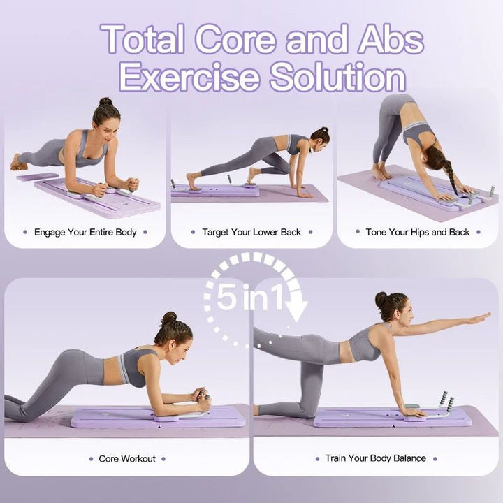 Core and Strength Training Board with Pilates Reformer Functionality and Integrated Smart Timer and Padded Surface