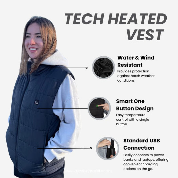 Unisex Tech Heated Vest with 3 Heat Levels and Rapid Warm-Up Technology and Lightweight Thermal Insulation