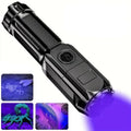 Handheld Rechargeable Ultraviolet Flashlight with Zoomable Lens and Multiple Light Modes