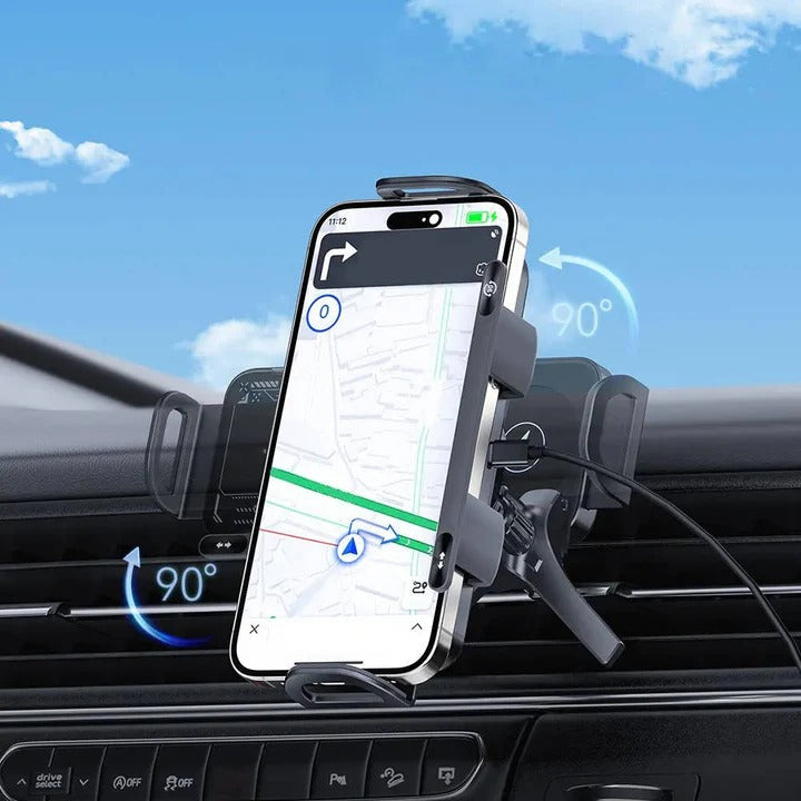 Wireless Car Charger Mount, Auto Clamping Phone Holder, Dual Coil Fast Charging, Air Vent Clip
