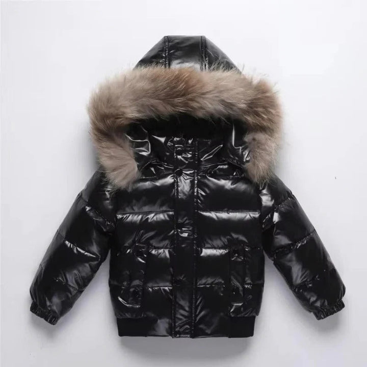Kids Winter Parka, Down Insulated Jacket, Real Fur Hood Trim, Water Resistant Shell
