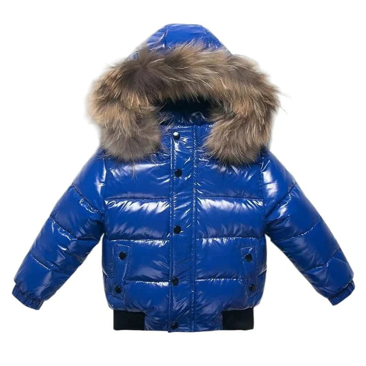 Kids Winter Parka, Down Insulated Jacket, Real Fur Hood Trim, Water Resistant Shell