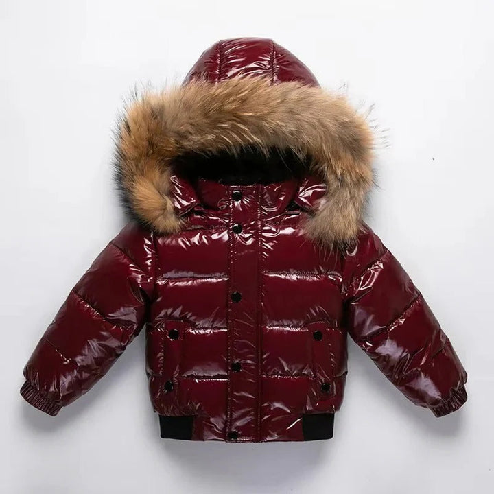 Kids Winter Parka, Down Insulated Jacket, Real Fur Hood Trim, Water Resistant Shell
