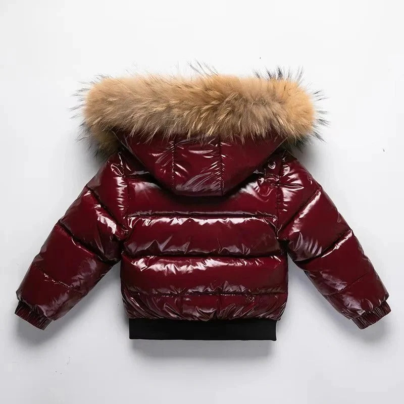Kids Winter Parka, Down Insulated Jacket, Real Fur Hood Trim, Water Resistant Shell