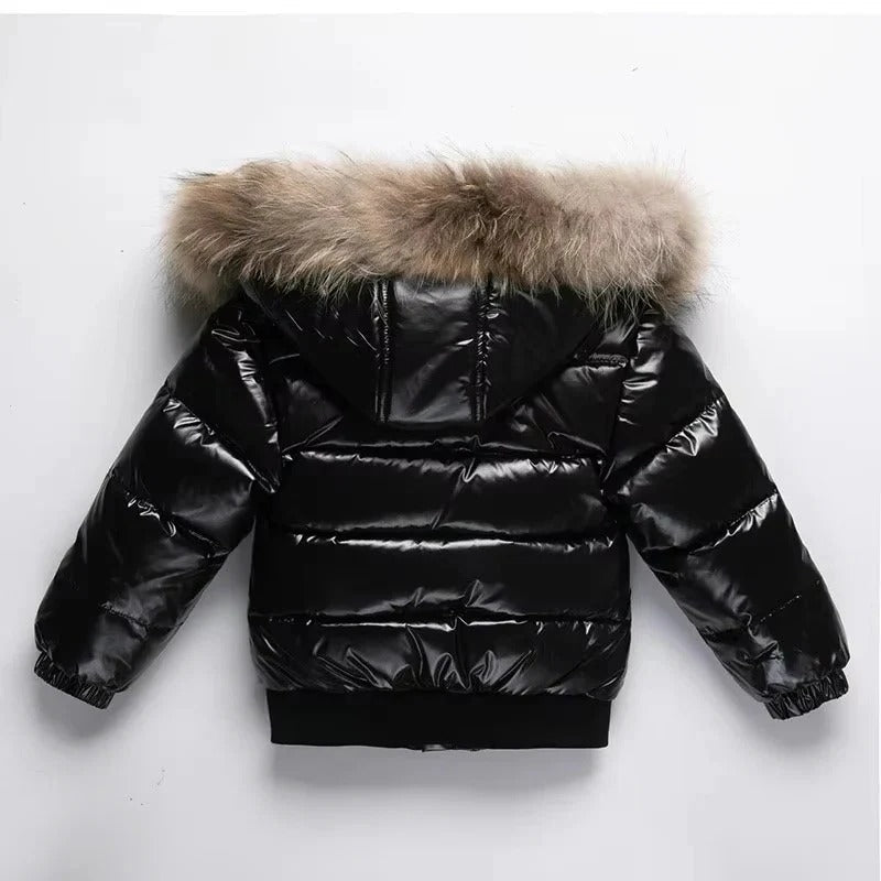 Kids Winter Parka, Down Insulated Jacket, Real Fur Hood Trim, Water Resistant Shell