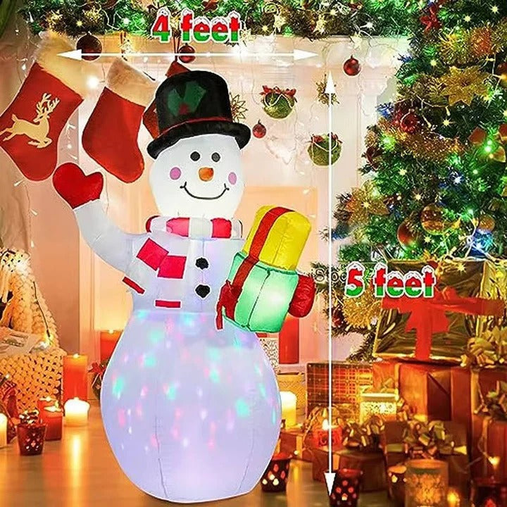 5ft Inflatable Snowman Outdoor Decoration, Rotating LED Lights, Christmas Blow Up Yard Decor, Weatherproof