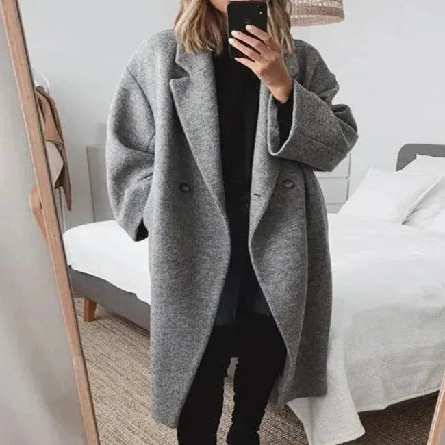 Womens Oversized Cashmere Coat and Stylish Lapel Collar Overcoat