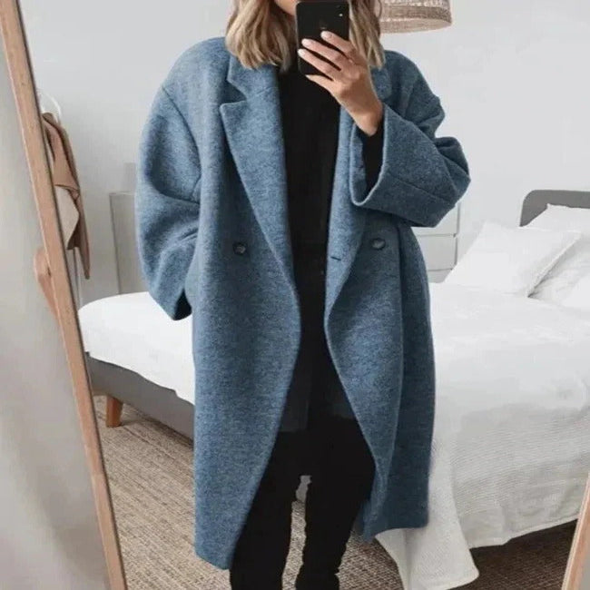 Womens Oversized Cashmere Coat and Stylish Lapel Collar Overcoat