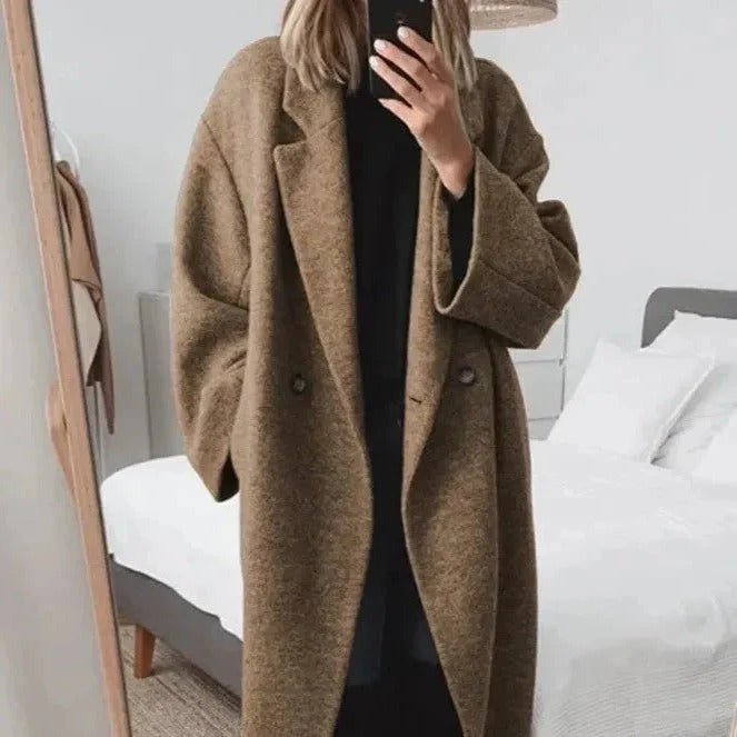 Womens Oversized Cashmere Coat and Stylish Lapel Collar Overcoat