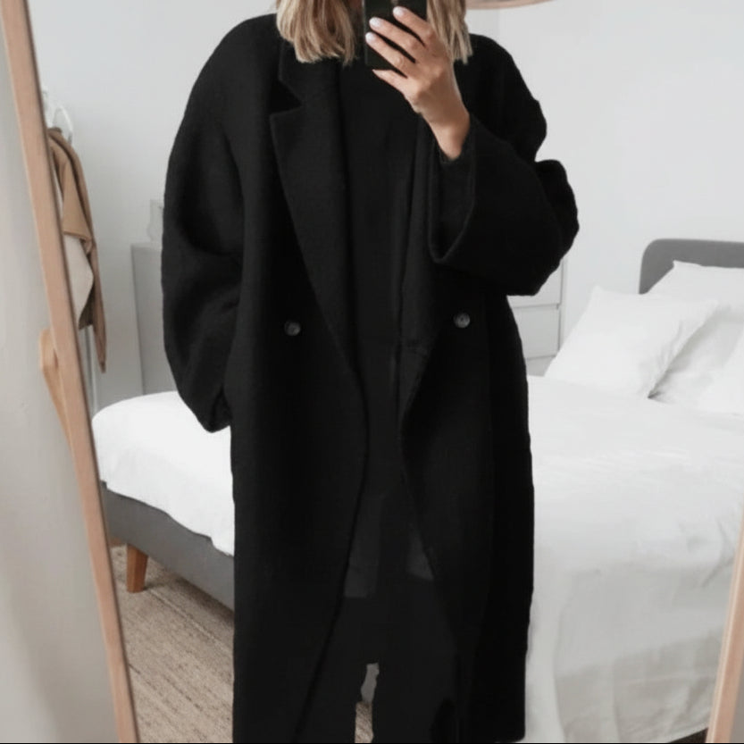 Womens Oversized Cashmere Coat and Stylish Lapel Collar Overcoat