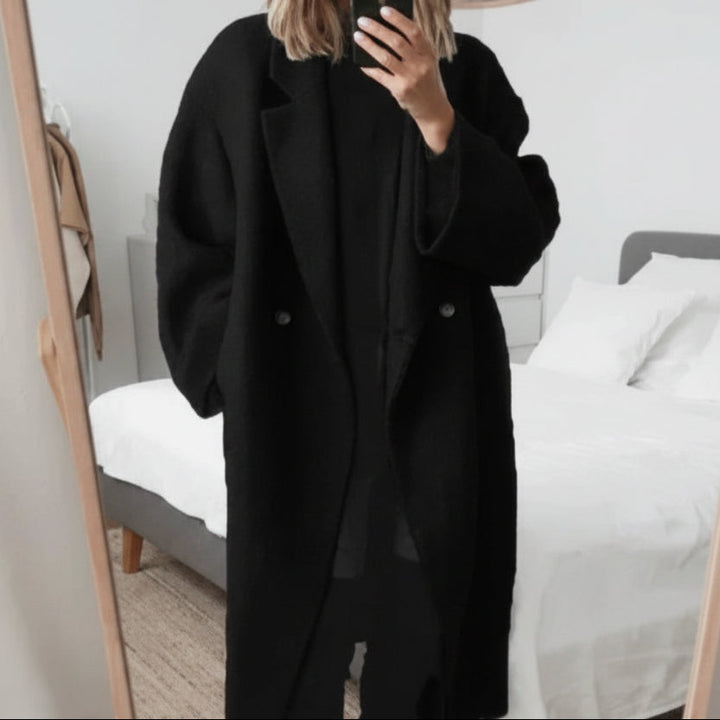 Womens Oversized Cashmere Coat and Stylish Lapel Collar Overcoat