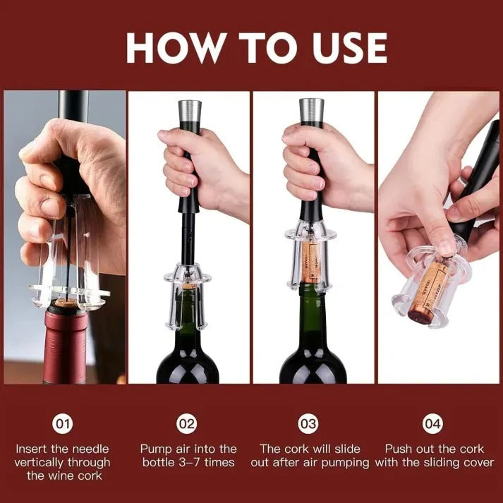 Air Pressure Wine Opener Set and Effortless Needle Cork Extractor