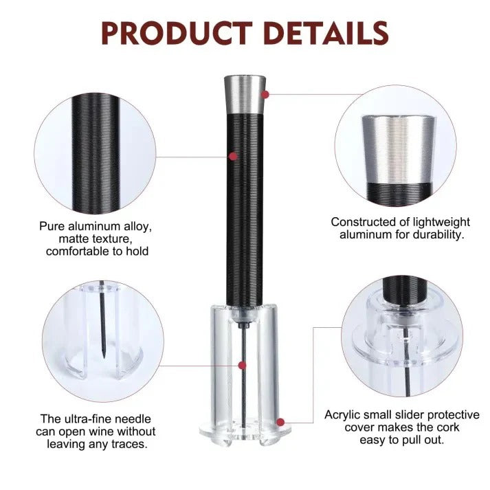 Air Pressure Wine Opener Set and Effortless Needle Cork Extractor