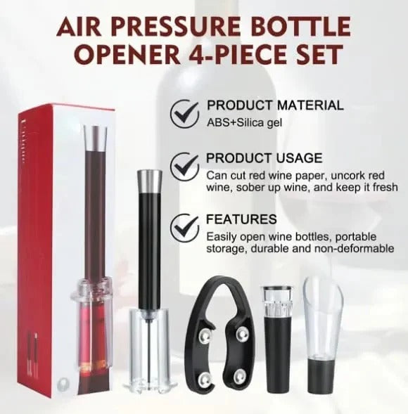 Air Pressure Wine Opener Set and Effortless Needle Cork Extractor