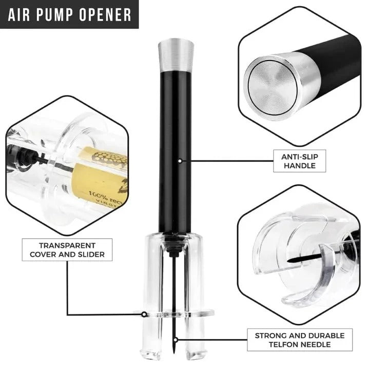Air Pressure Wine Opener Set and Effortless Needle Cork Extractor