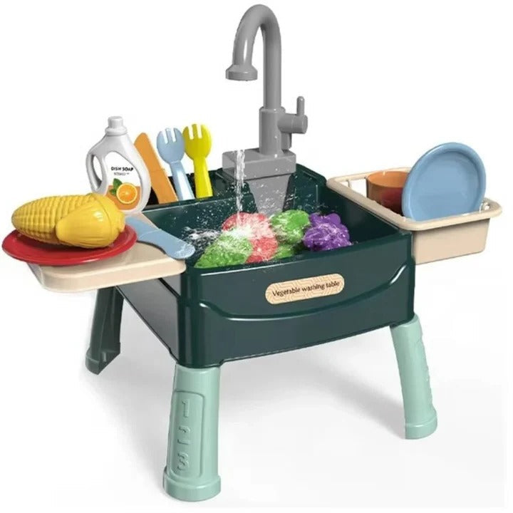 Toddler Play Kitchen Set and Real Working Water Faucet