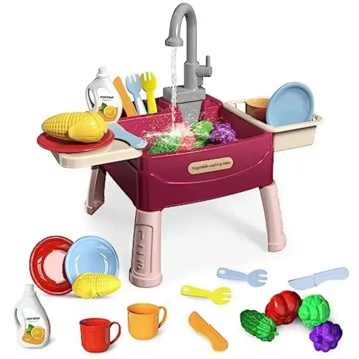 Toddler Play Kitchen Set and Real Working Water Faucet
