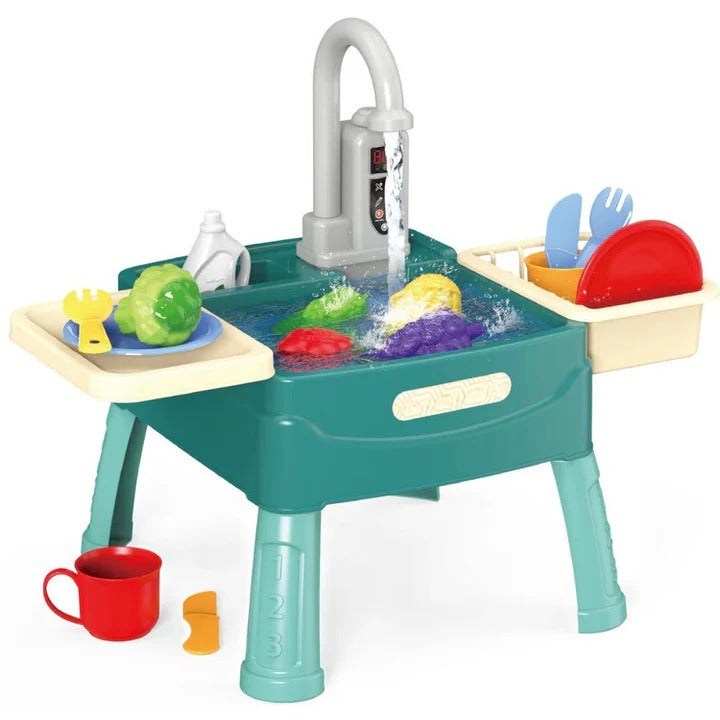 Toddler Play Kitchen Set and Real Working Water Faucet