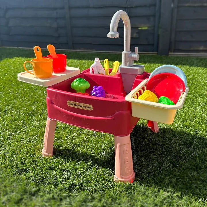 Toddler Play Kitchen Set and Real Working Water Faucet