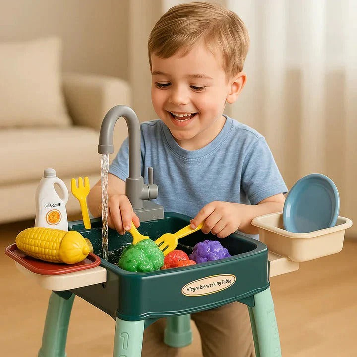 Toddler Play Kitchen Set and Real Working Water Faucet