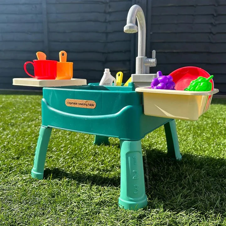 Toddler Play Kitchen Set and Real Working Water Faucet