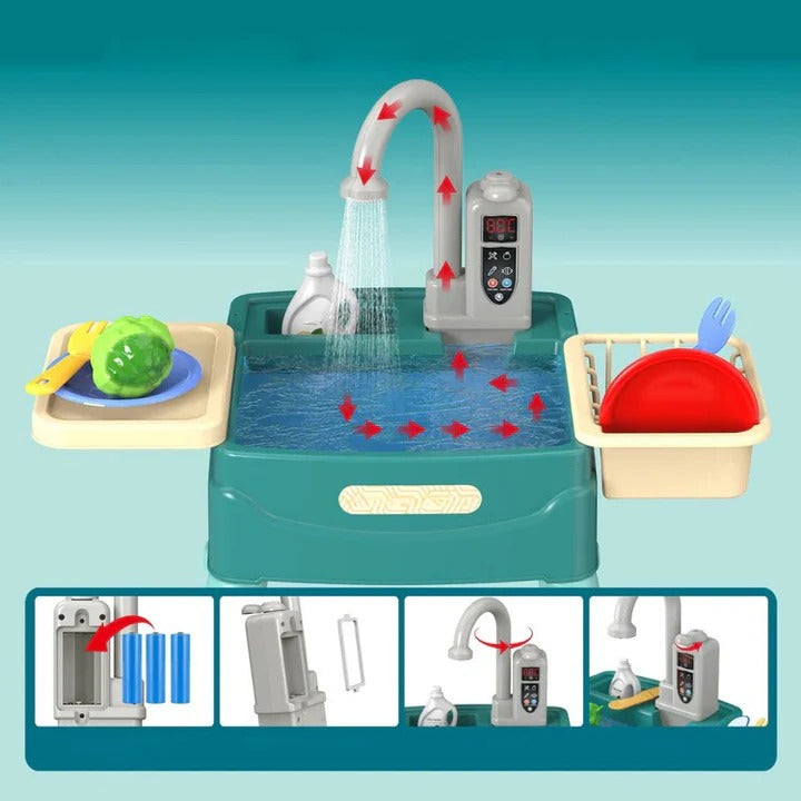 Toddler Play Kitchen Set and Real Working Water Faucet