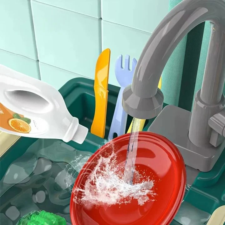Toddler Play Kitchen Set and Real Working Water Faucet