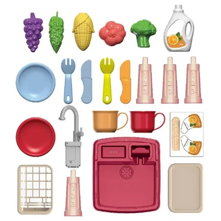 Toddler Play Kitchen Set and Real Working Water Faucet