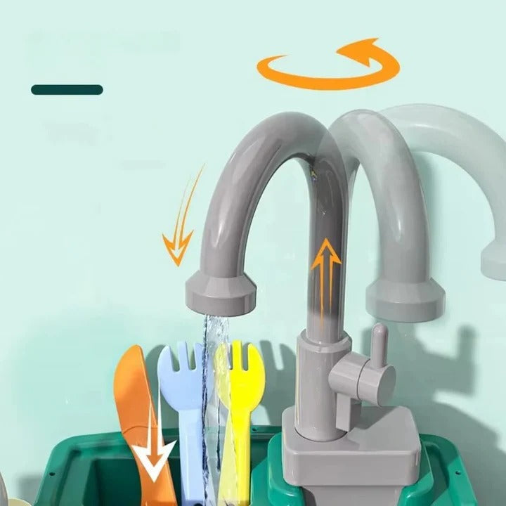 Toddler Play Kitchen Set and Real Working Water Faucet