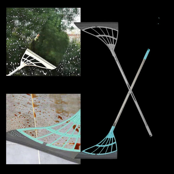 Telescopic Rubber Bristle Sweeper and Integrated Squeegee Edge