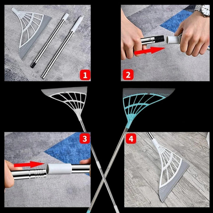Telescopic Rubber Bristle Sweeper and Integrated Squeegee Edge