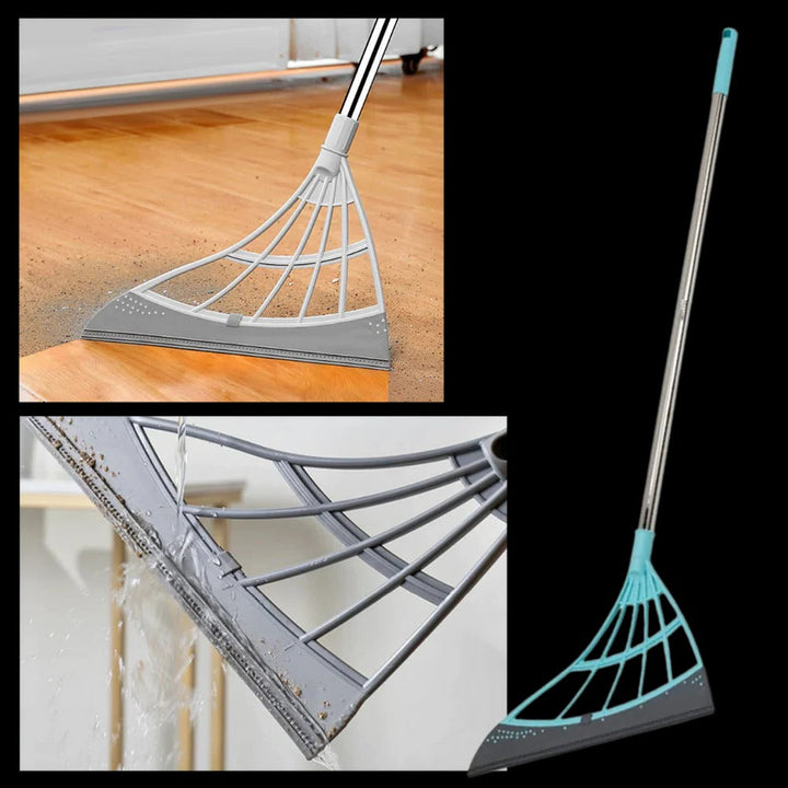 Telescopic Rubber Bristle Sweeper and Integrated Squeegee Edge