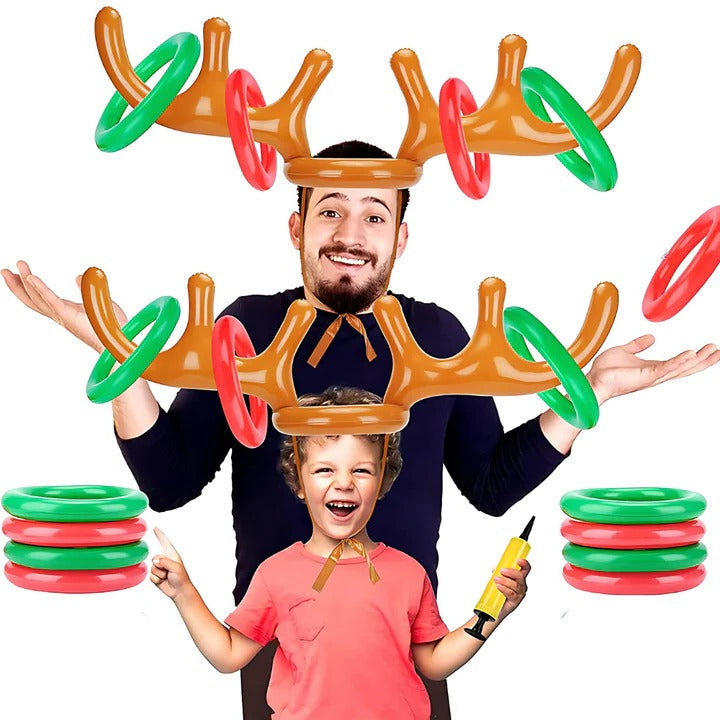 Inflatable Reindeer Antler Ring Toss and 12-Piece Party Game Set