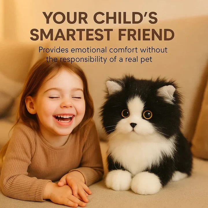 Black and White Plush Cat with Lifelike Features