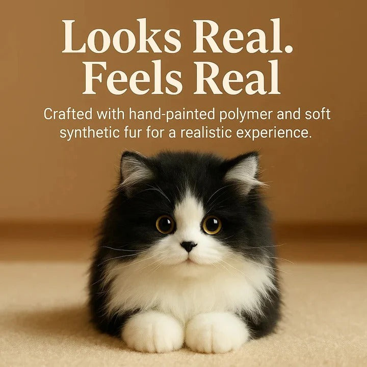 Black and White Plush Cat with Lifelike Features