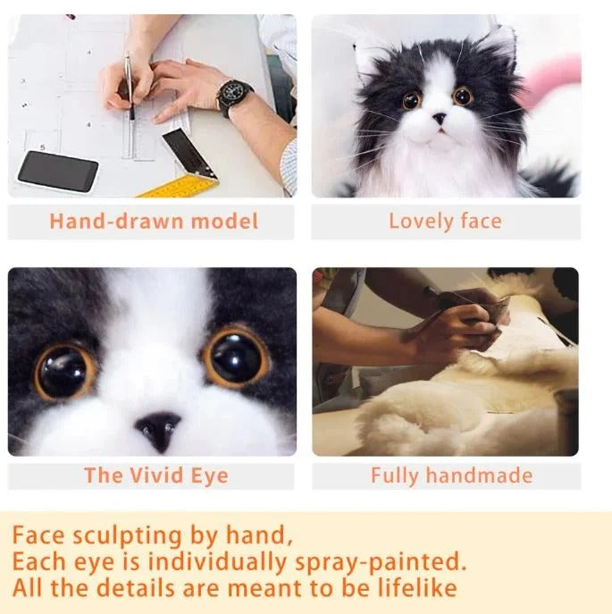 Black and White Plush Cat with Lifelike Features