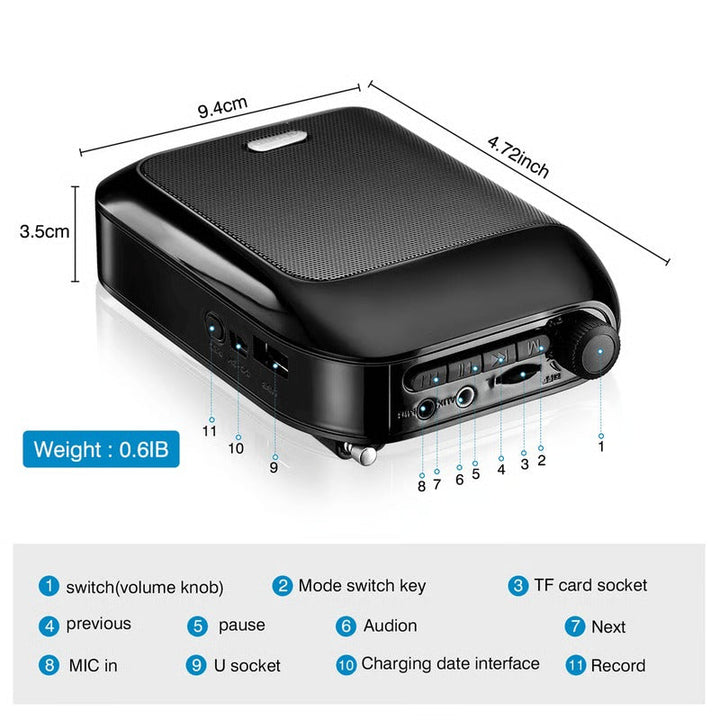 Bluetooth Wireless Voice Amplifier Portable Microphone Speaker for Teaching and Tours