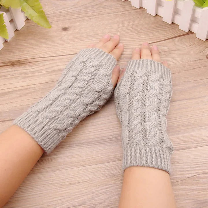 Womens Knit Fingerless Gloves, Fleece Lined Thermal Hand Warmers with Extended Wrist Cuff