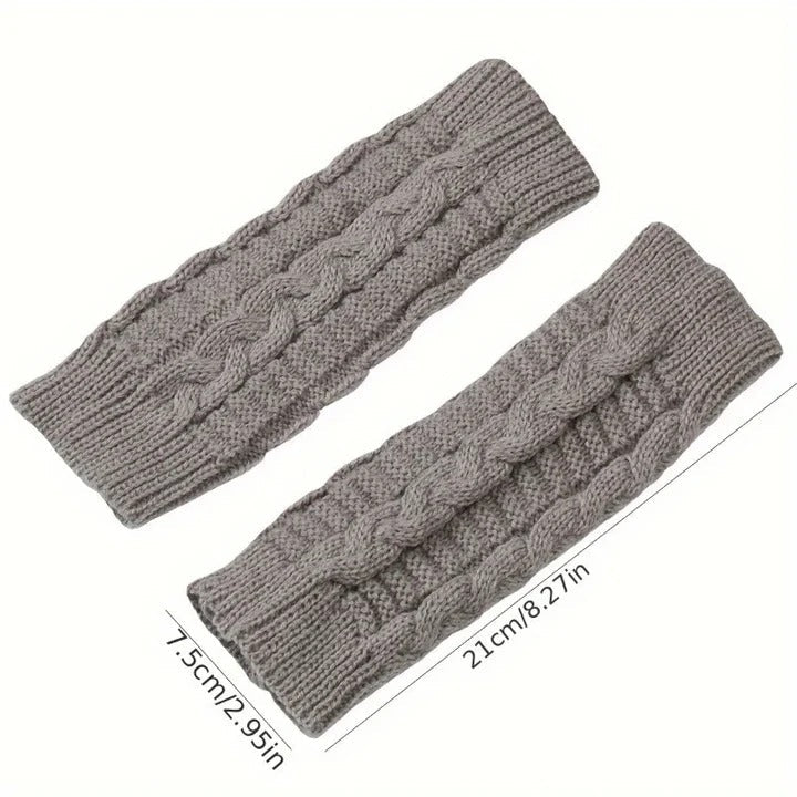 Womens Knit Fingerless Gloves, Fleece Lined Thermal Hand Warmers with Extended Wrist Cuff