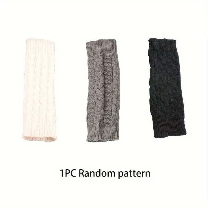 Womens Knit Fingerless Gloves, Fleece Lined Thermal Hand Warmers with Extended Wrist Cuff