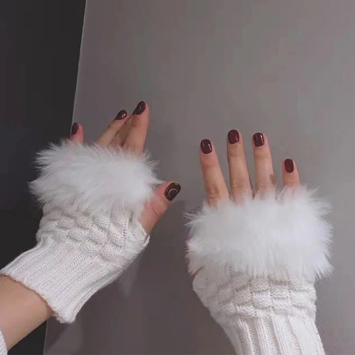 Premium Faux Fur Fingerless Winter Gloves Hand Warmer and Thick Insulated Mittens