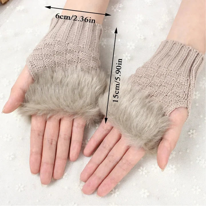 Premium Faux Fur Fingerless Winter Gloves Hand Warmer and Thick Insulated Mittens