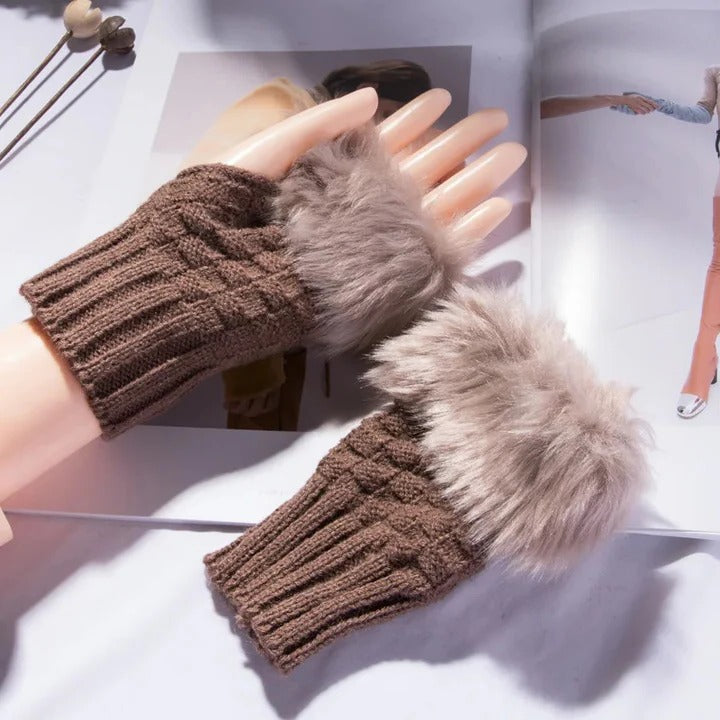 Premium Faux Fur Fingerless Winter Gloves Hand Warmer and Thick Insulated Mittens