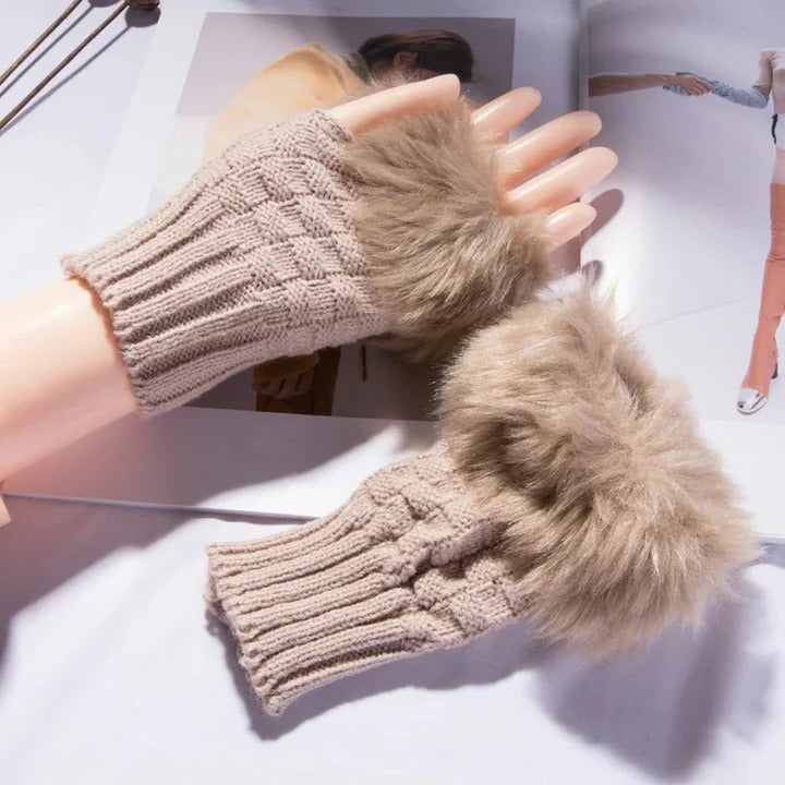 Premium Faux Fur Fingerless Winter Gloves Hand Warmer and Thick Insulated Mittens