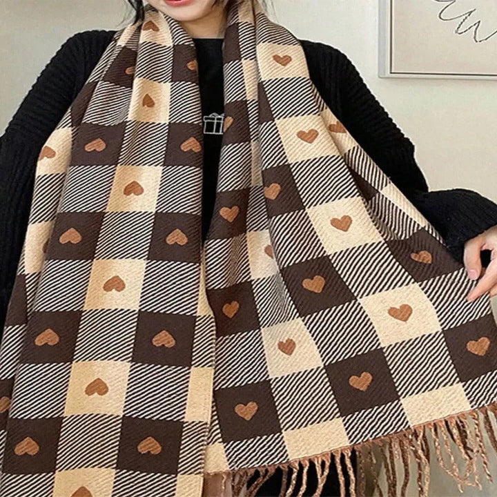 Elegant Looking Cozy Checkered Winter Scarf Shawl