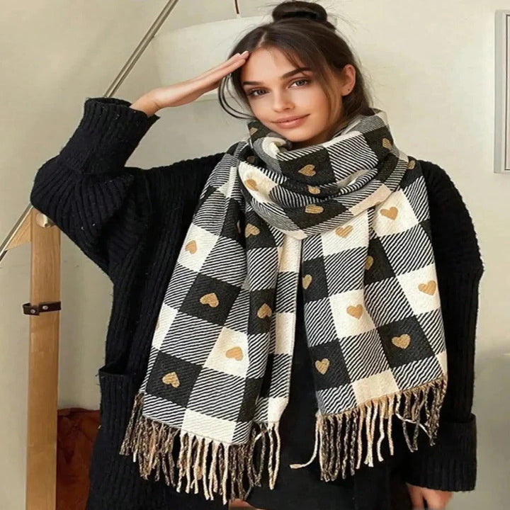 Elegant Looking Cozy Checkered Winter Scarf Shawl