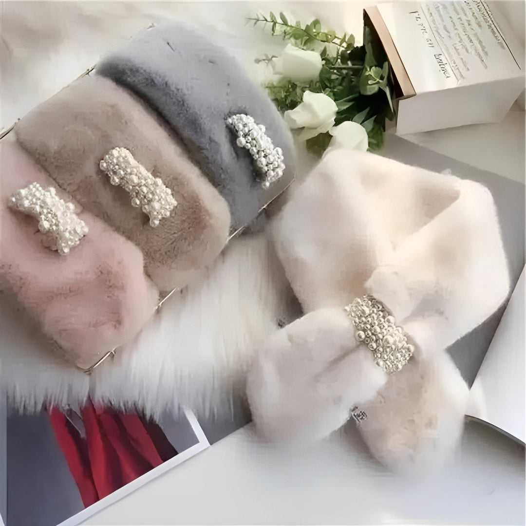 Elegant and Luxury Faux Fur Pearl Winter Scarf and Plush Neck Warmer