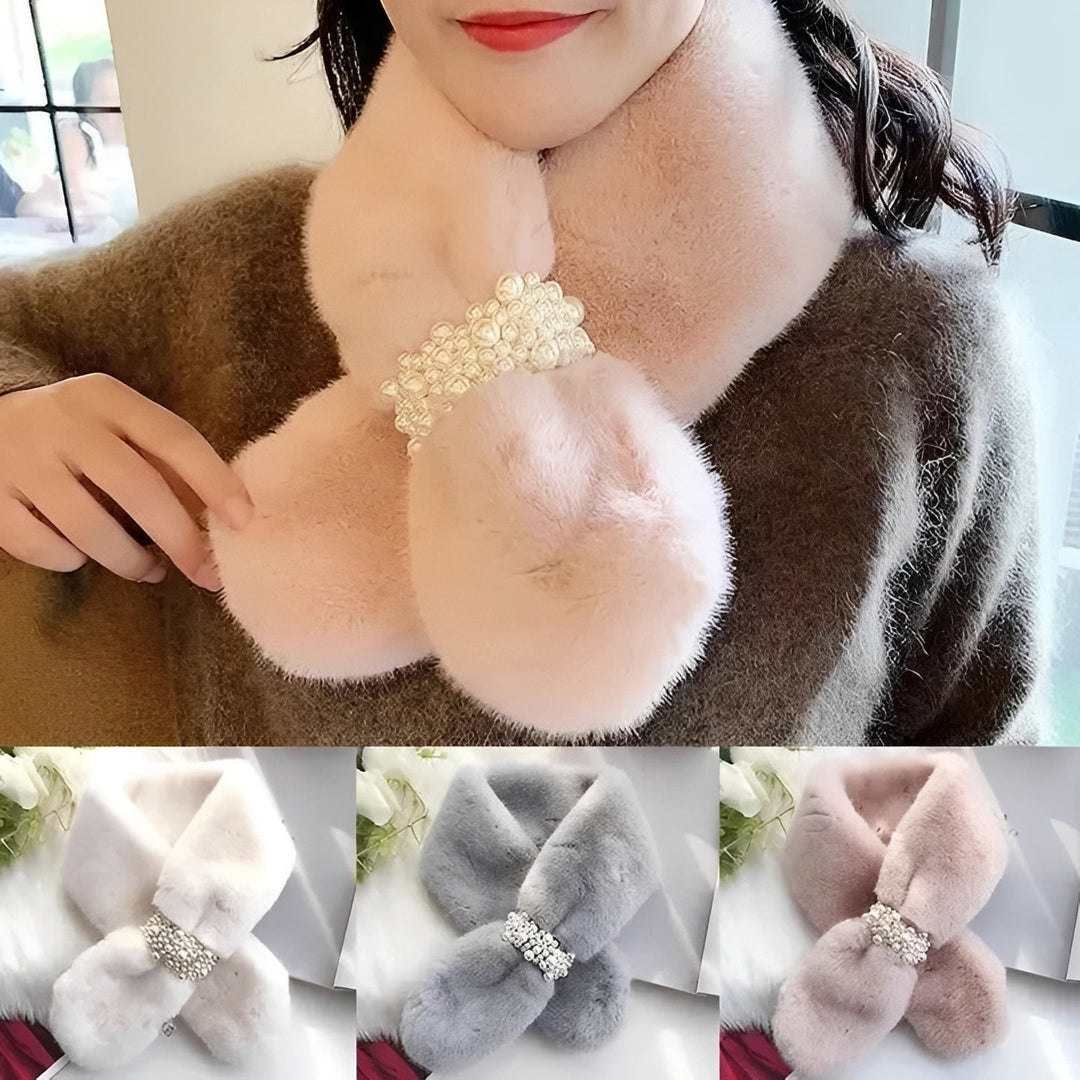 Elegant and Luxury Faux Fur Pearl Winter Scarf and Plush Neck Warmer