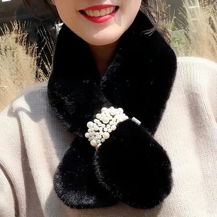 Elegant and Luxury Faux Fur Pearl Winter Scarf and Plush Neck Warmer